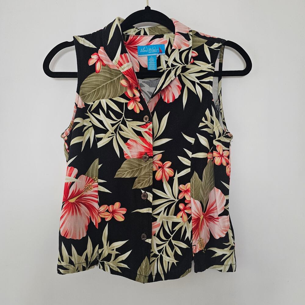 Island Winds Women Sleeveless Hawaiian Button Down Sz S Vest Vacation 100% Rayon